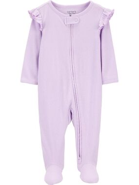 🔥 Bundle • 2/12 🔥Carter's Lavender Ribbed Ruffle-Shoulder Footed One-Piece